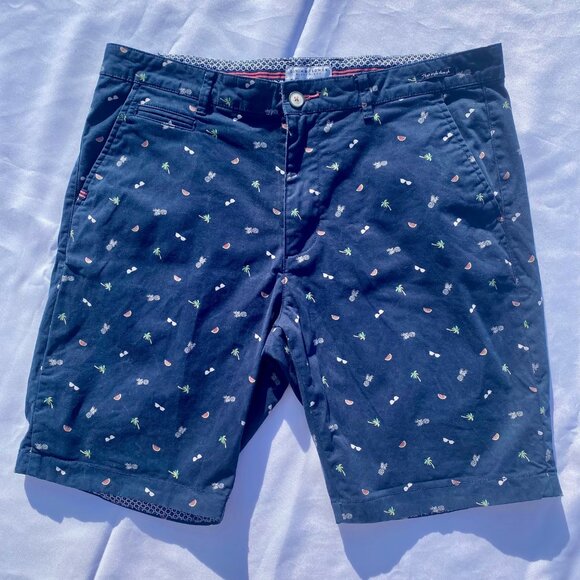 Denim & Flower Other - Denim & Flowers Ricky Singh Men's Stretch Navy Flat Front Hawaiian Shorts Sz 34